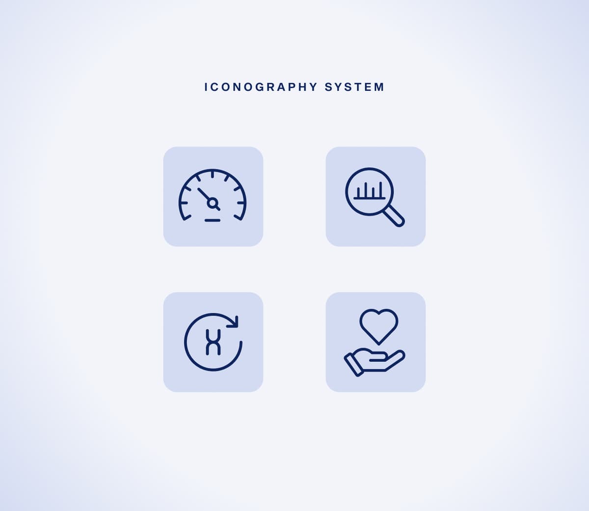 Longevity Life+ custom iconography system showing four icons for the brand
