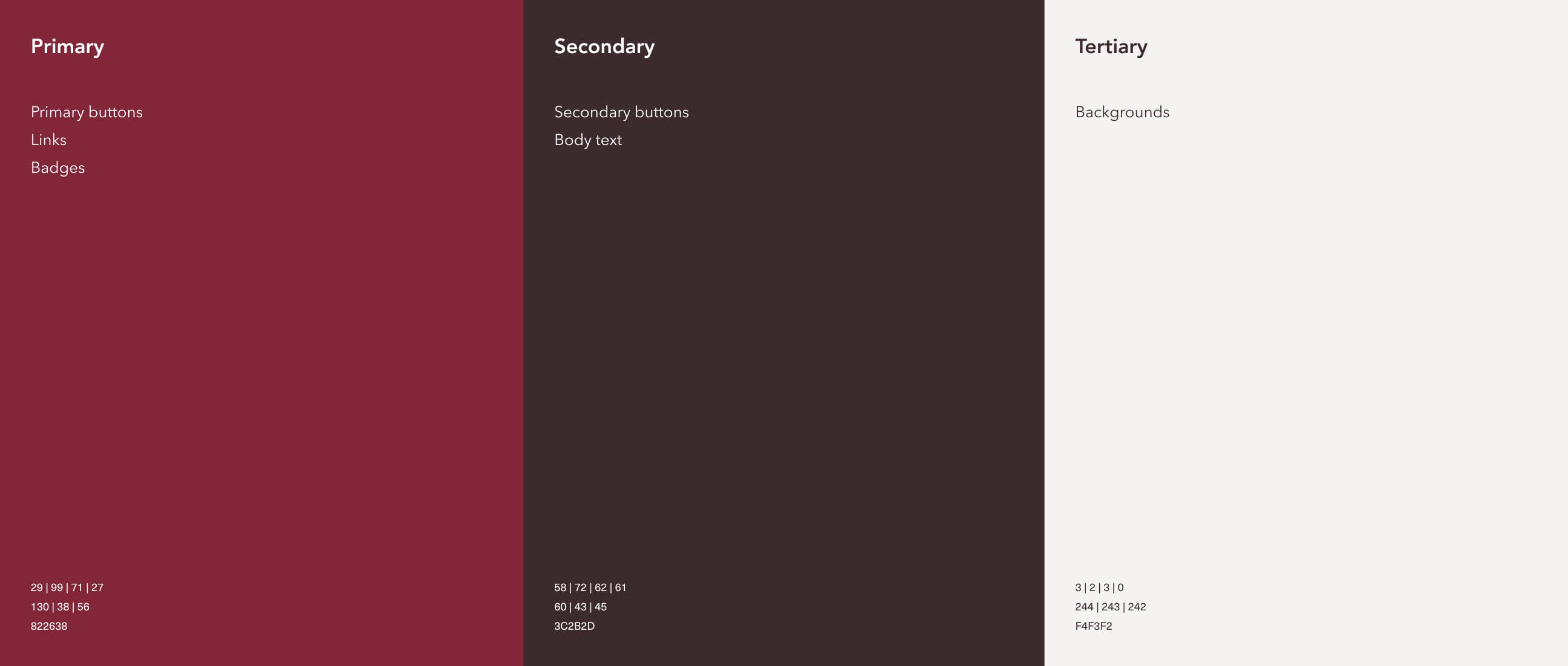Onetable brand color palette showing primary, secondary and tertiary colors